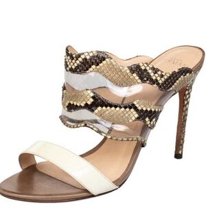 Alexandre Birman Ivory Patent Python PVC Open Toe High Heel Slide Sandals 39